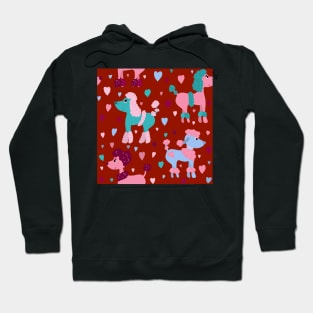 Colourful poodles with hearts repeat pattern Hoodie